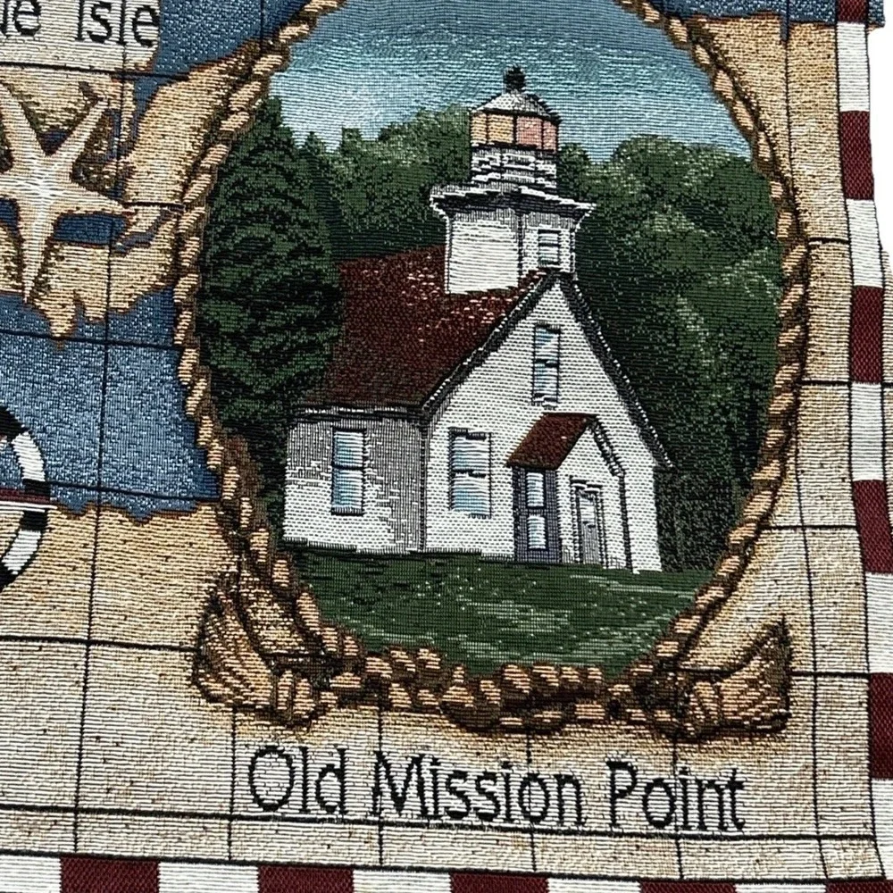 Manual Woodworkers Great Lakes Lighthouses Woven Tapestry Wall Hanging 26x36 USA